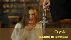  Presentation with devil - Amazing PPT theme having exorcist-casting-out-devil backdrop and a tawny brown colored foreground