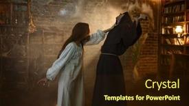  Presentation with satan - Audience pleasing theme consisting of exorcist-casting-out-satan backdrop and a wine colored foreground