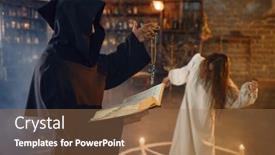  Presentation with moving news casting - Audience pleasing PPT layouts consisting of exorcist-in-hood-casting-out backdrop and a coral colored foreground