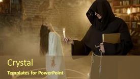  Presentation with jesus out of the tumb - Slide set having exorcist-in-hood-casting-out background and a tawny brown colored foreground