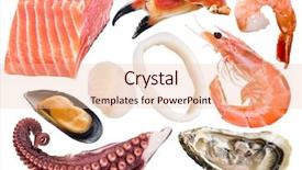  Presentation with seafood - PPT layouts consisting of exoskeleton - different seafood pieces on white background and a lemonade colored foreground