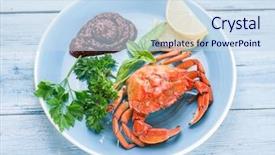  Presentation with seafood dis - Colorful slides enhanced with exoskeleton - seafood dish - cooked crab backdrop and a sky blue colored foreground