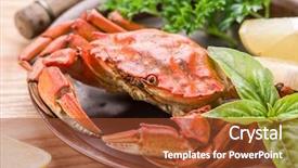  Presentation with cooked brown crab or edible - PPT layouts with exoskeleton - seafood dish - cooked crab background and a tawny brown colored foreground