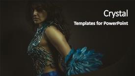  Presentation with latina - Amazing slide set having exotic beautiful latina woman in blue feather bird costume fantasy and imagination image backdrop and a wine colored foreground