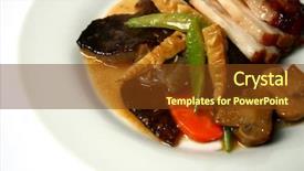  Presentation with exotic dish - Presentation having exotic dish of sea cucumber background and a tawny brown colored foreground