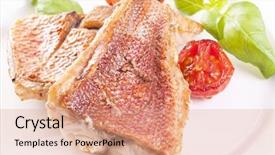  Presentation with steam generator abstract art red - Audience pleasing PPT theme consisting of exotic fish - red snapper steak backdrop and a coral colored foreground