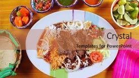  Presentation with mexican chili - Slide set consisting of exotic food - beef grilled mexican style bisteck background and a coral colored foreground