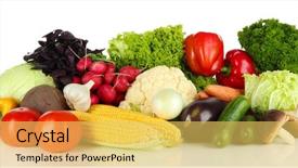  Presentation with vegetables - Colorful presentation theme enhanced with exotic food - different vegetables isolated on white backdrop and a yellow colored foreground