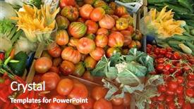  Presentation with organic fruits and leafy greens - Slides enhanced with exotic food - fesh organic fruits and vegetables background and a tawny brown colored foreground