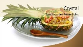  Presentation with nasi goreng fried rice - Presentation having exotic food - pineapple fried rice background and a blonde colored foreground