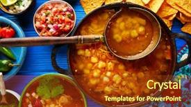  Presentation with appetizer - PPT theme consisting of exotic food - pozole with mote big corn background and a tawny brown colored foreground