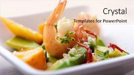  Presentation with mango - Amazing slide deck having exotic food - salad or apetizer with shrimp backdrop and a lemonade colored foreground