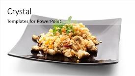  Presentation with fried chicken - Colorful presentation theme enhanced with exotic food - thai cuisine - fried rice backdrop and a white colored foreground