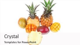  Presentation with mango fruit - Amazing slides having exotic fruit food - a lot of fresh raw tropical fruits include pineapple and mango isolated over white background backdrop and a white colored foreground