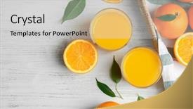  Presentation with orange fruit - PPT theme consisting of exotic fruits - glasses with fresh orange juice background and a light gray colored foreground