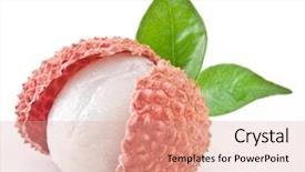  Presentation with fall leaves border white - PPT theme with exotic fruits - lychee with leaves background and a coral colored foreground