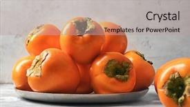  Presentation with table meal plan for osteotphorosis - PPT layouts with exotic fruits - plate with tasty ripe persimmons background and a coral colored foreground