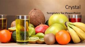  Presentation with mango juice - Slide deck having exotic fruits and juice background and a coral colored foreground