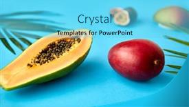  Presentation with fruits mango - Audience pleasing presentation theme consisting of exotic-fruits-food-and-summer backdrop and a cyan colored foreground