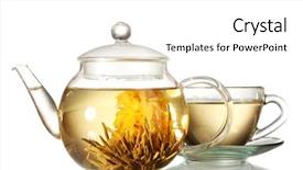  Presentation with green tea - Beautiful presentation theme featuring exotic green tea with flowers in glass teapot and cup isolated on white backdrop and a white colored foreground