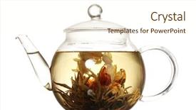  Presentation with green glass - Slide deck with exotic green tea with flowers background and a cream colored foreground