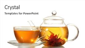  Presentation with green glass - PPT layouts featuring exotic green tea with flowers in glass teapot and cup isolated on white background and a white colored foreground