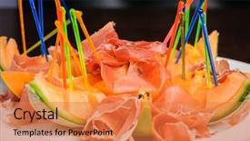  Presentation with papaya - PPT layouts with exotic mediterranean salad or dessert background and a coral colored foreground