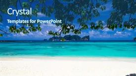  Presentation with paradise - PPT layouts consisting of exotic-paradise-branches-overhanging background and a ocean colored foreground
