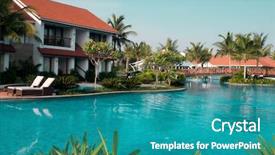  Presentation with swimming beautiful girl swims underwater - PPT theme consisting of exotic places - beautiful large swimming pool background and a teal colored foreground