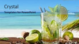  Presentation with served - Slides enhanced with exotic summer drinks served background and a light blue colored foreground