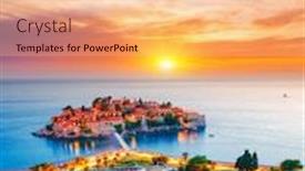  Presentation with holiday destination - PPT theme consisting of exotic-sundown-over background and a coral colored foreground