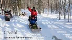  Presentation with dog sled - PPT layouts with exotic-trip-to-the-arctic background and a light blue colored foreground