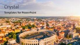  Presentation with world heritage - Slide deck featuring exotic-view-at-famous-european background and a light blue colored foreground