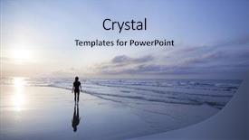  Presentation with sunrise - Beautiful theme featuring expansion - woman walking on beach backdrop and a light blue colored foreground