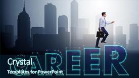  Presentation with career - Presentation theme having expatriate - businessman in career progress concept background and a navy blue colored foreground