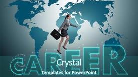 Presentation with global - Beautiful PPT layouts featuring expatriate - businesswoman in global employment concept backdrop and a ocean colored foreground