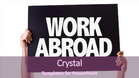  Presentation with work - Amazing slide set having expatriate - work abroad card isolated backdrop and a violet colored foreground
