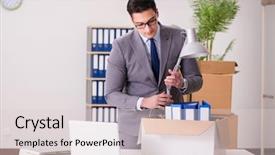  Presentation with moving for kids - Colorful PPT layouts enhanced with expatriate - young handsome businessman moving offices backdrop and a lemonade colored foreground