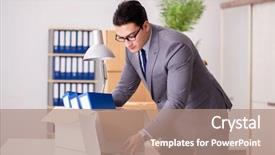  Presentation with moving - PPT layouts featuring expatriate - young handsome businessman moving offices background and a  colored foreground