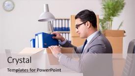  Presentation with moving news casting - PPT layouts featuring expatriate - young handsome businessman moving offices background and a  colored foreground