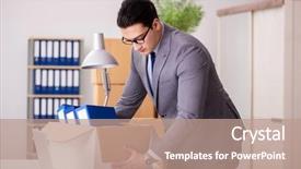 Presentation with moving on - Colorful PPT layouts enhanced with expatriate - young handsome businessman moving offices backdrop and a coral colored foreground