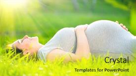  Presentation with pregnant mom - Theme with expectation - pregnant happy woman touching her background and a yellow colored foreground