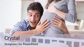  Presentation with expecting parents - Audience pleasing PPT theme consisting of expectation - young parents expecting their first backdrop and a light blue colored foreground