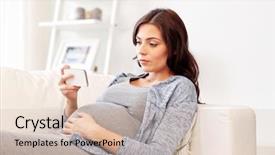  Presentation with motherhood - PPT layouts enhanced with expectation concept - sad pregnant woman background and a soft green colored foreground