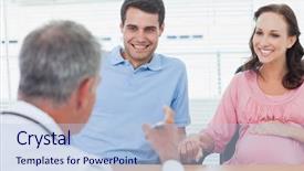  Presentation with baby doctor - Slides with expecting baby listening to doctor background and a light blue colored foreground