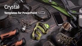  Presentation with hiking - Colorful slide set enhanced with expedition - hiking accessories set on dark backdrop and a dark gray colored foreground