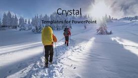  Presentation with mountain climb - Amazing slide deck having expedition - two tourists climb the snow-covered backdrop and a teal colored foreground