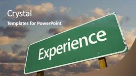  Presentation with experience - Presentation theme featuring experience green road sign with dramatic blue sky and clouds background and a gray colored foreground