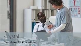  Presentation with medical assistant - Slide set enhanced with experienced-african-american-male-general background and a light blue colored foreground