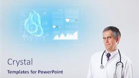  Presentation with cardiologist - PPT theme enhanced with experienced cardiologist presenting the test results background and a sky blue colored foreground